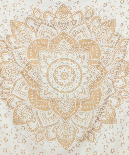 Wandtuch mit Lotusblüte in gold auf weiß