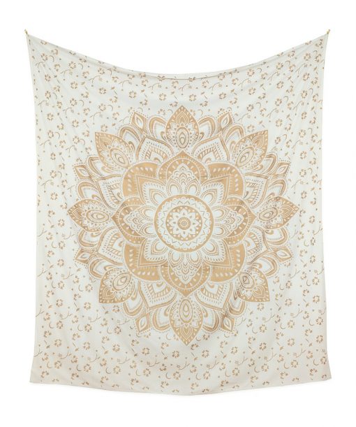 Wandtuch mit goldener Lotusblüte auf Stoff in weiß