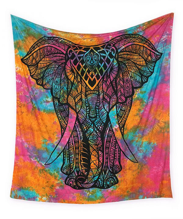 Großes Wandtuch mit Elefant in batik bunt