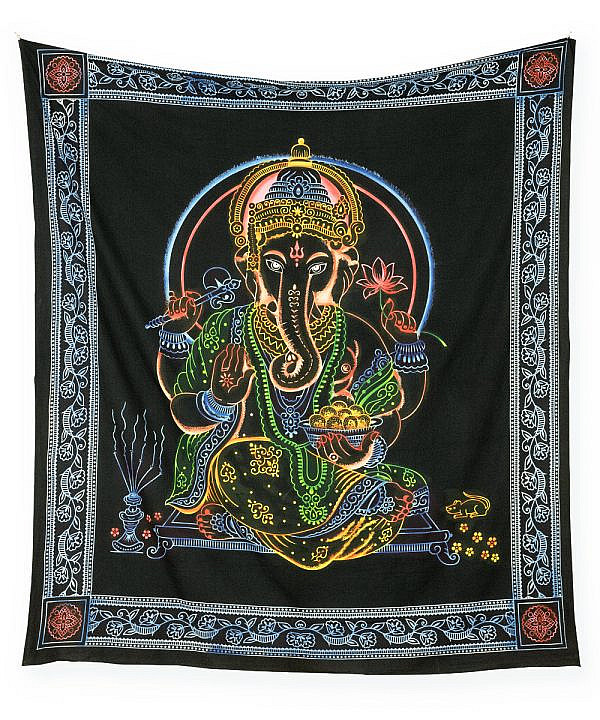 Großes Wandtuch mit Hindugott Ganesha in schwarz bunt