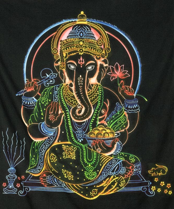 Großes Wandtuch mit Hindugott Ganesha in schwarz bunt