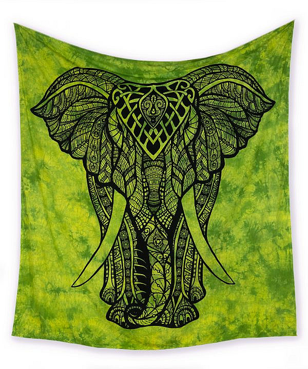 Großes Wandtuch mit Elefant in grün