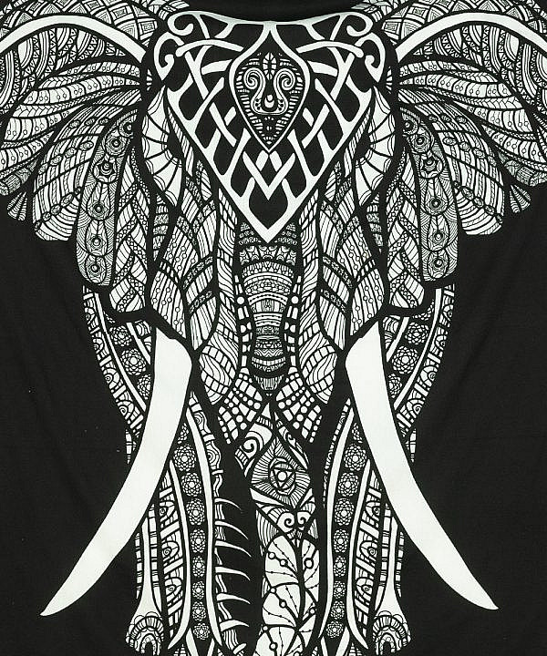 Großes Wandtuch mit Elefant in schwarz