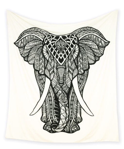 Großes Wandtuch mit Elefant in weiß