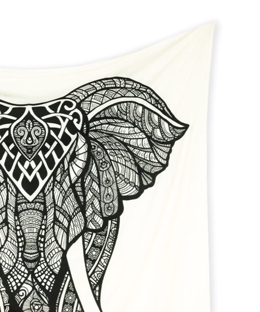 Großes Wandtuch mit Elefant in weiß
