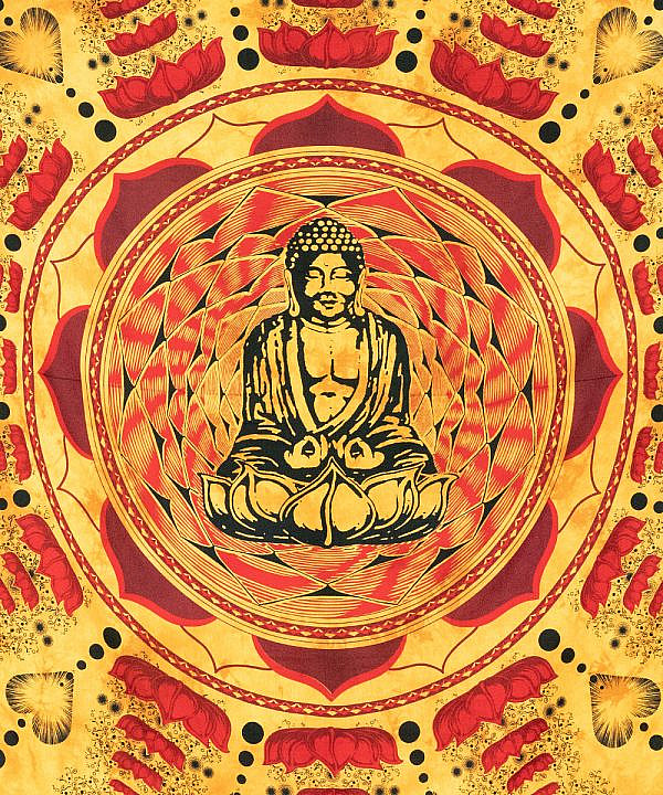 Spirituelles Wandtuch mit Buddha in orange rot