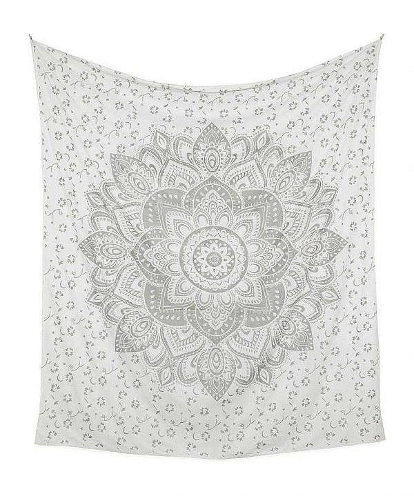 Wandtuch Lotusblüte weiß silber - groß ca. 230x210 cm