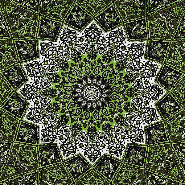 Wandtuch Stern Mandala grün schwarz - groß ca. 230x210 cm