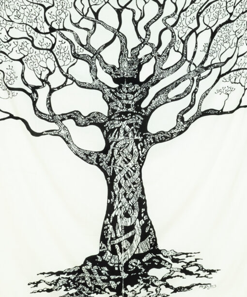 Wandtuch Weltenbaum in schwarz auf weiß