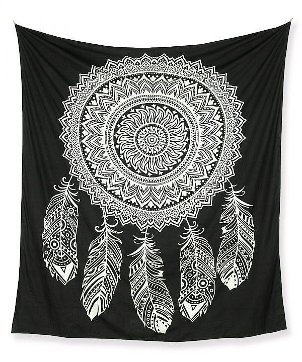Großes Wandtuch mit Traumfänger in schwarz und weiß