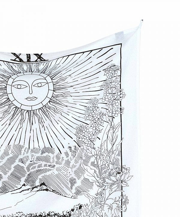 Tarot Wandtuch Tarotkarte die Sonne the Sun schwarz weiß klein detail