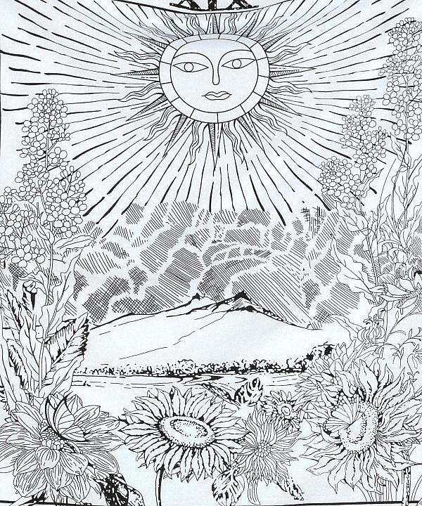 Tarot Wandtuch Tarotkarte die Sonne the Sun schwarz weiß klein detail