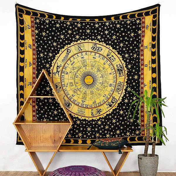 Wandtuch mit Sternzeichen Symbolen in gelb und schwarz