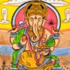 Ganesha Wandtuch in Pastellfarben, handgemalt