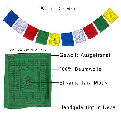 25 Fahnen à 23 x 23 cm original aus Nepal Tibetische Gebetsfahnen 5,75 m lang 