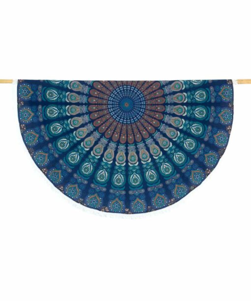Rundes Mandala Tuch Pfauenfeder blau türkis - ca. 185 cm