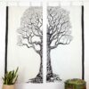 Indischer Vorhang Weltenbaum weiß schwarz mit Schlaufen