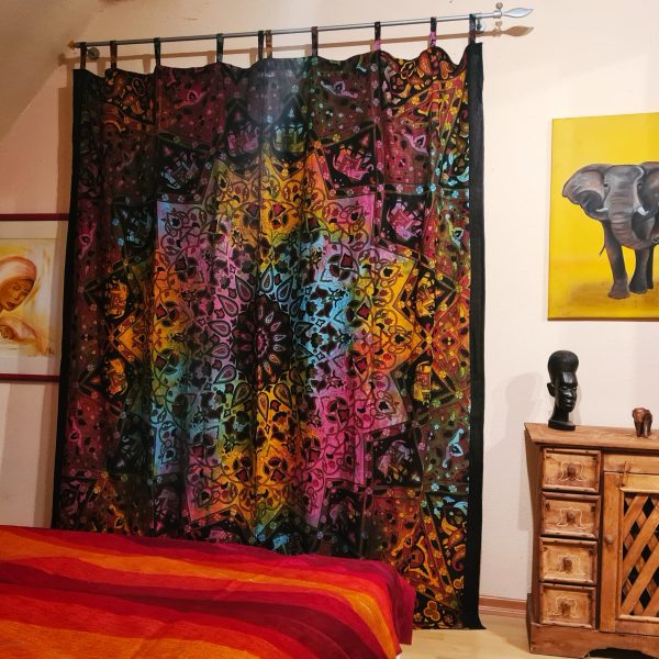 Mandala Vorhang bunter Stern - boho Gardinen mit Schlaufen aus Baumwolle