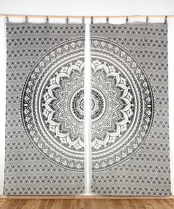 Vorhang Ombre Mandala schwarz grau mit Schlaufen