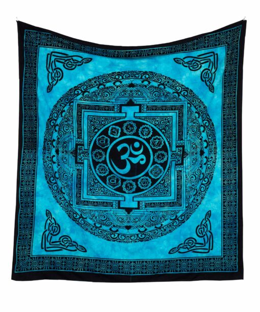 Om Wandtuch in blau, spiritueller Wandbehang aus Indien