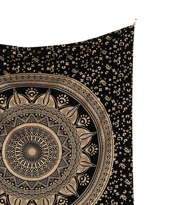 Wandtuch mit Gold Mandala auf schwarz