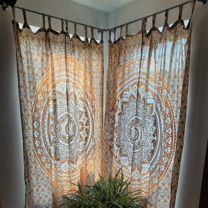 Mandala Vorhänge in ocker braun - Gardinen mit Schlaufen aus 100% Baumwolle