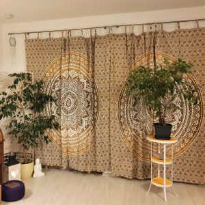 Mandala Vorhänge in ocker braun - Gardinen mit Schlaufen aus 100% Baumwolle Wohnzimmer