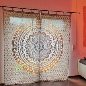 Mandala Vorhänge in ocker braun - Gardinen mit Schlaufen aus 100% Baumwolle lichtdurchlässig