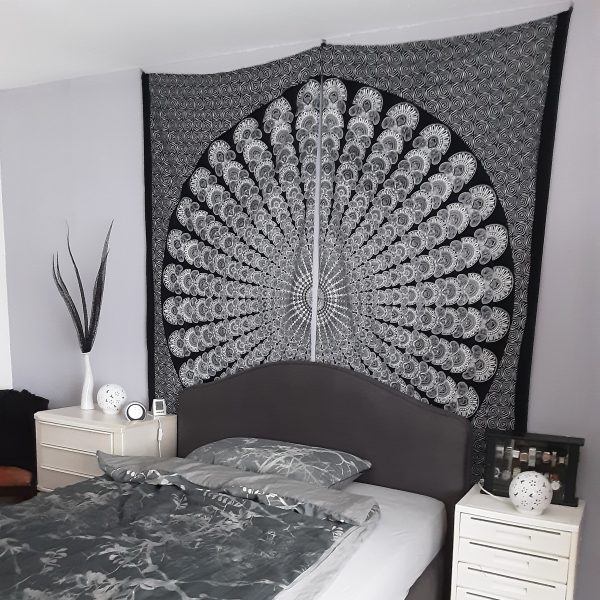 Mandala Vorhang in schwarz weiß, mit Schlaufen aus 100% Baumwolle
