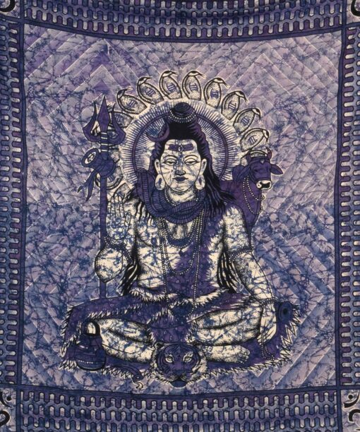 Wandtuch mit Hindugott Shiva in lila schwarz - groß 210x230 cm