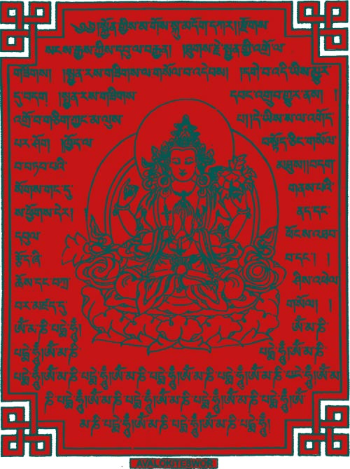 Gebetsfahne Avalokiteshvar rot
