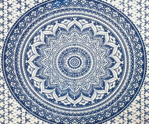 Teppich Ombre Mandala blau mit Fransen