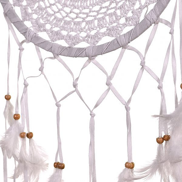 Großer Traumfänger in weiß mit Makramee Netz 32 cm