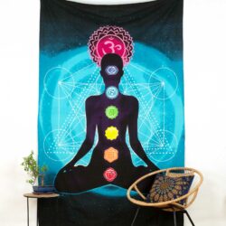 Yoga Wandtuch mit sieben Chakren blau schwarz - ca. 140x220 cm