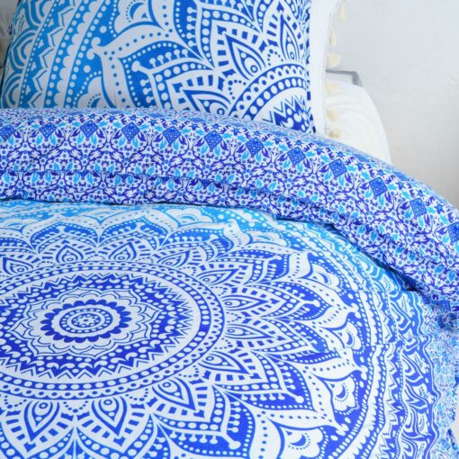 Mandala Bettwäsche in blau weiß mit Farbverlauf - Einzelbett ca. 135x200 cm