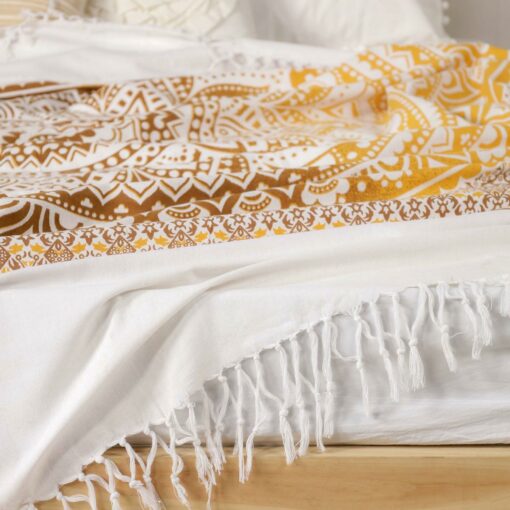 Tagesdecke Bettüberwurf 2x2m Mandala ocker braun 100% Baumwolle, indisches Muster orientalischer Design (24)