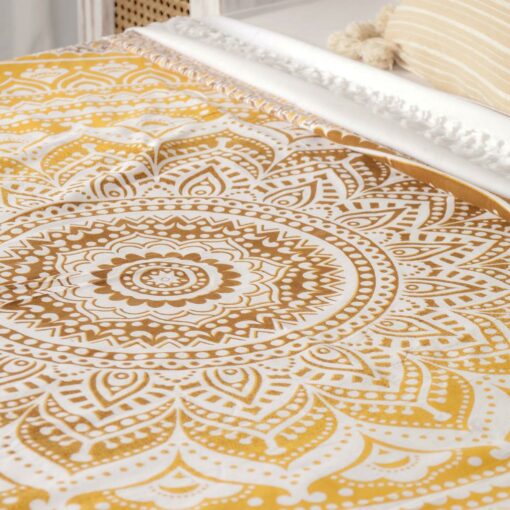 Tagesdecke Bettüberwurf 2x2m Mandala ocker braun 100% Baumwolle, indisches Muster orientalischer Design