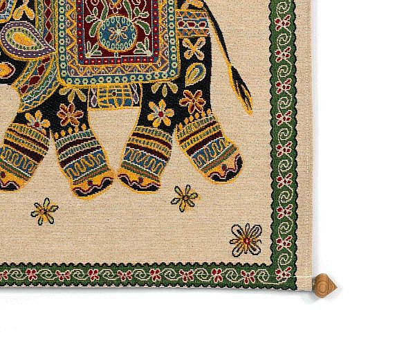 Wandteppich Elefant grün, indischer Wandbehang aus Baumwolle