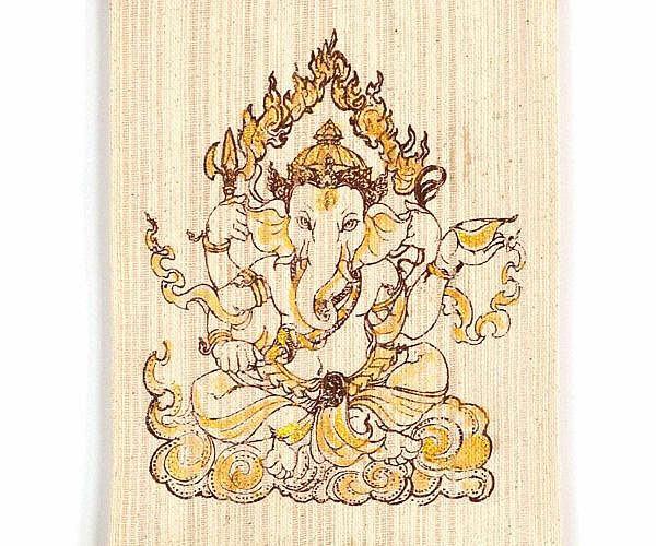 Wandteppich Ganesha weiß braun, indischer Wandbehang aus Baumwolle