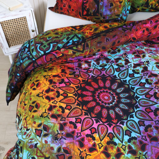 Bunte Mandala Bettwäsche aus 100% Baumwolle - handgefertigt in Indien 135x200 cm + Kopfkissen