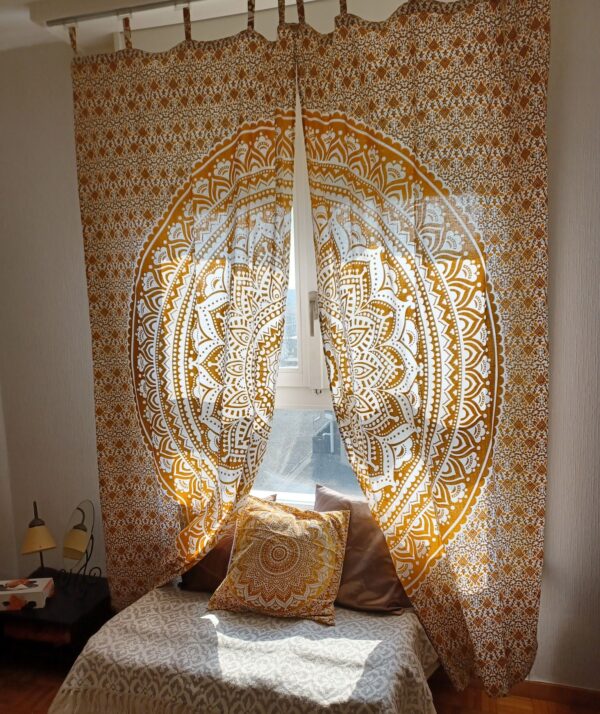 Indischer Vorhang mit Ombre Mandala in ocker braun aus 100% Baumwolle