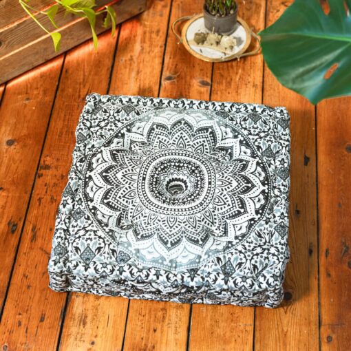 Sitzkissen Ombre Mandala schwarz grau 100% Baumwolle 50x50 cm