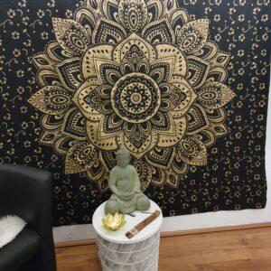 Wandtuch mit goldener Lotusblüte in schwarz - groß ca. 210x230 cm