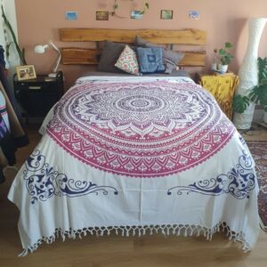 Indische Tagesdecke Mit Ombre Mandala in rosa lila - ca. 220x240 cm
