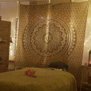 Karmandala Vorhang mit Ombre Mandala in ocker braun - 100% Baumwolle