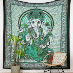 Wandtuch mit Hindu Gott Ganesha, dem Elefantengott in grün 2x2 m aus 100% Baumwolle
