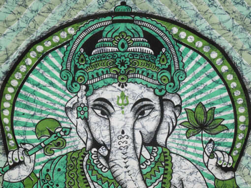 Wandtuch mit Hindu Gott Ganesha, dem Elefantengott in grün 2x2 m aus 100% Baumwolle