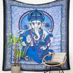 Wandtuch mit Hindu Gott Ganesha, dem Elefantengott in lila 2x2 m aus 100% Baumwolle