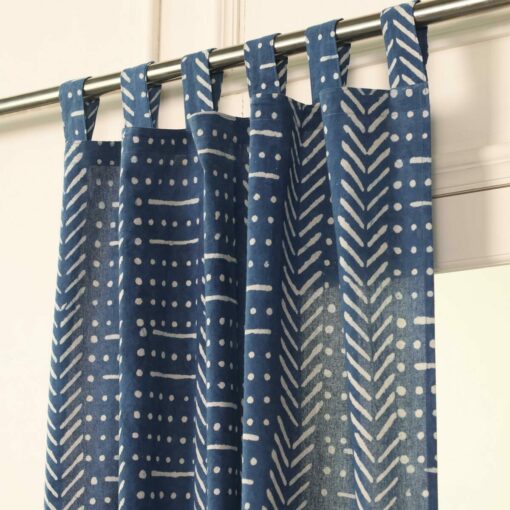 Indische Vorhänge Indigo blau mit blockdruck muster - 100% Baumwolle handgefertigt und fair gehandelt blickdicht aber lichtdurchlässig