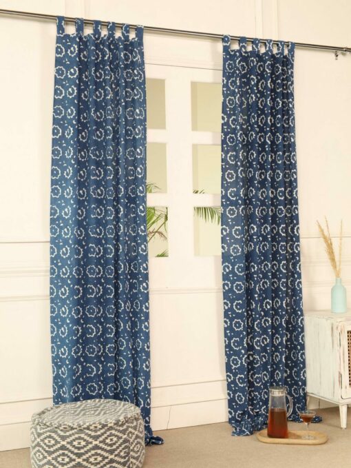 Indische Vorhänge Indigo blau mit blockdruck muster - 100% Baumwolle handgefertigt und fair gehandelt blickdicht aber lichtdurchlässig